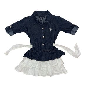 Ralph Lauren Denim Ruffle Belted Dress Size 3t Excellent Condition